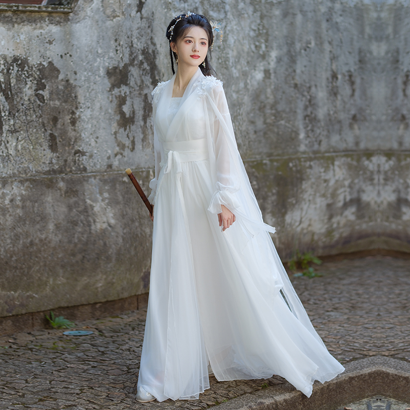 Little Dragon Girl Style Hanfu for Adult Women, White Ancient Costume, Super Fairy-Like, Flowing Classical Dance Performance Outfit, 2026 New Model