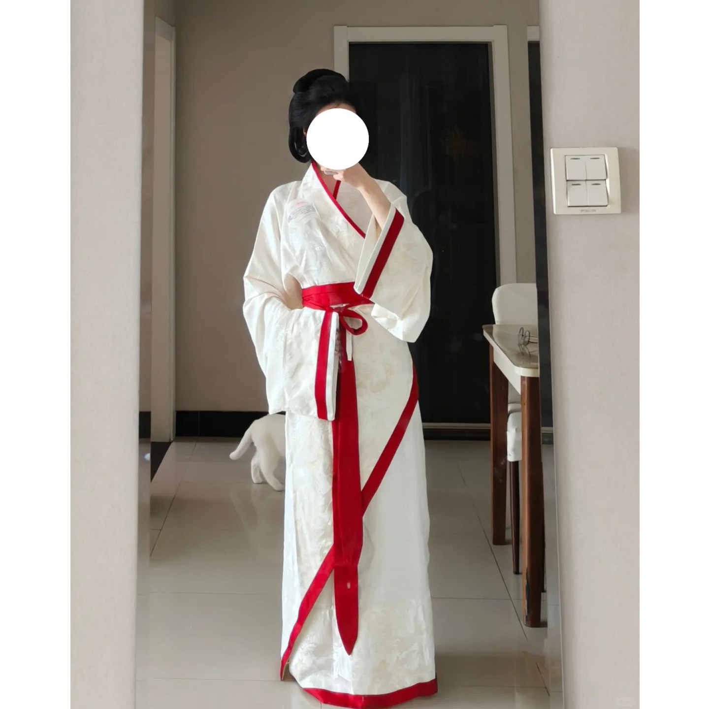 西漢時代 曲居復興様式 戦国時代 ローブ 漢服 女性用 白レース 古代衣装 クロスカラー 右向きドレス 古代スタイル セット