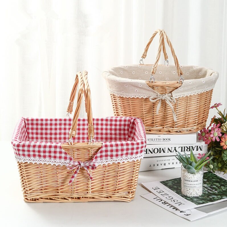 Picnic props Rattan basket Folding picking basket Fruit basket Portable shopping basket Portable basket Pastoral picnic basket