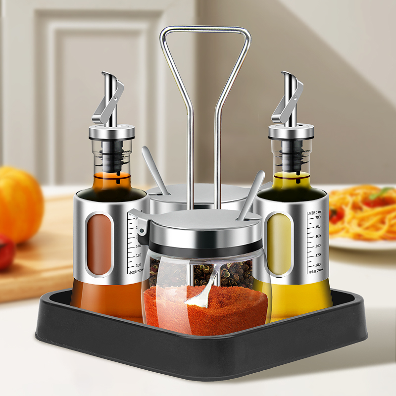 Seasoning Box Combination Set Seasoning Tank Oil Pot Glass Oil Bottle Hotel BBQ Kitchen Supplies Pepper Oil Vinegar Salt Jar