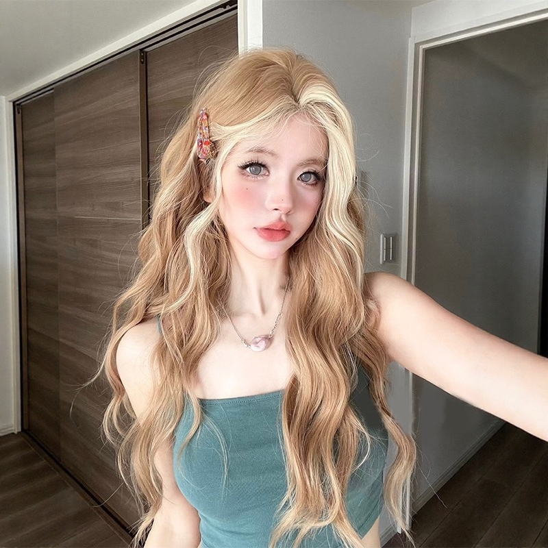 American-Style Mixed-Race Lace Wig for Women with Long Curly Hair, Lace Front, Highlights, Realistic and Natural Full Head Wig, Wool Curls American-Style Mixed-Race Lace Wig for Women with Long Curly Hair, Lace Front, Highlights, Realistic and Natural Full Head Wig, Wool Curls
