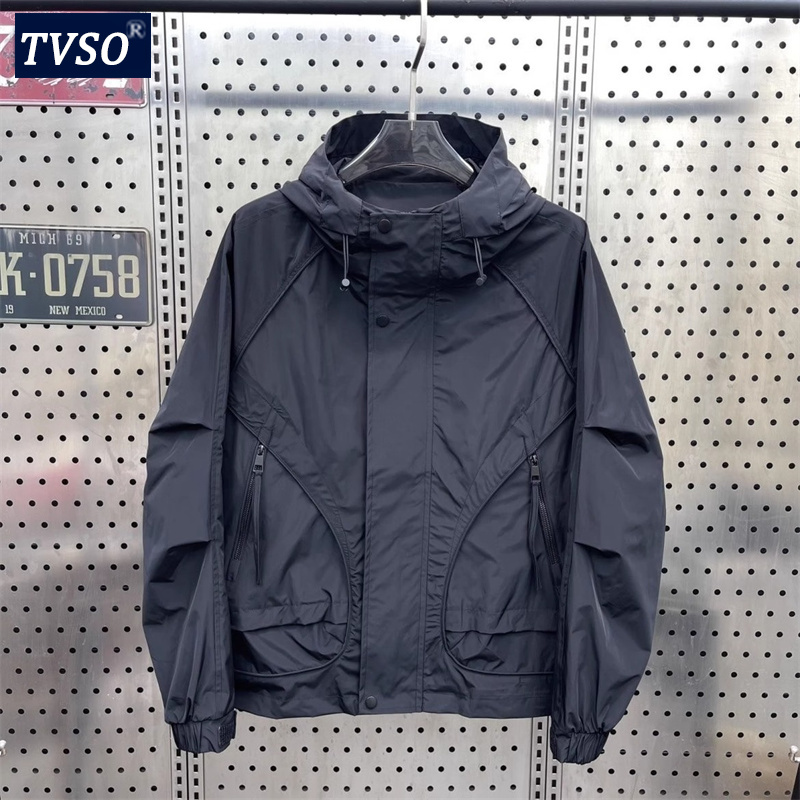 男性用防風・撥水ジャケット 2025年春秋用新作ハイエンドトレンドカジュアルフード付きワークウェアジャケット