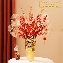 High-grade 2022 Year of the Tiger Decorations Fortune Fruit Ornaments Vase Red Fruit Artificial Flowers New Year Flower Bucket New Year Flowers