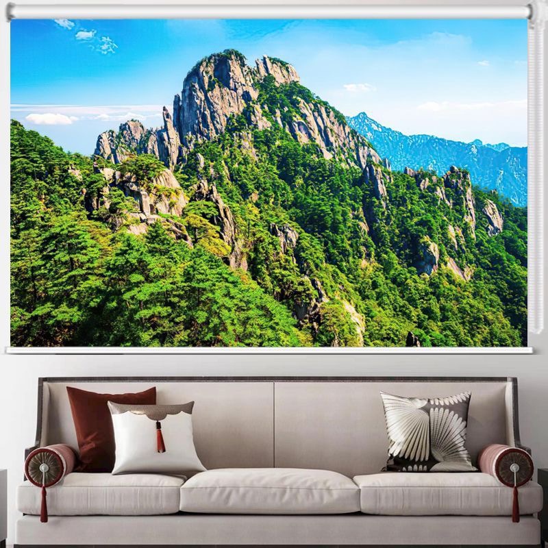 Mountain Scenery Curtain for Living Room and Office, with a Mountain Backdrop, Blackout and Sun Protection, High Mountain Decorative Curtain