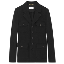 Chinese Valentines Day gift] YSL Saint Laurent Womens SAHARIENNE black wool jersey jacket