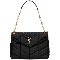 Chinese Valentines Day gift] YSL Yves Saint Laurent Womens PUFFER medium black sheepskin handbag crossbody bag chain bag