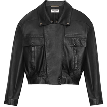 Chinese Valentines Day gift] YSL Yves Saint Laurent womens black sheepskin bomber jacket ysl jacket