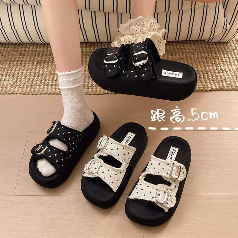 Grass-Tip Thick-Soled Polka-Dot Korean-Style Women's Slippers 2026 Spring New Versatile Slip-On Slippers to Wear with Skirts Grass-Tip Thick-Soled Polka-Dot Korean-Style Women's Slippers 2026 Spring New Versatile Slip-On Slippers to Wear with Skirts