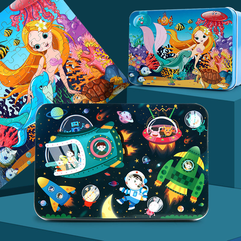 Children 60100 pieces of iron box Puzzle Pieces Puzzle Pieces Big Baby Kindergarten Toy Boy Girl 3-4-5-6 years old