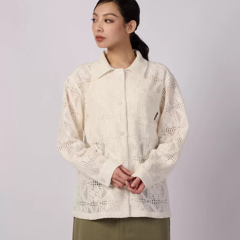Eddie Bauer Japanese Spring Cotton Hollow-Out Lace Loose-Fit Slimming Shirt