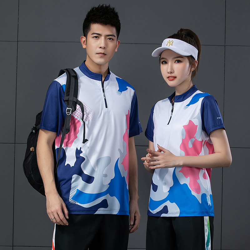 Dry Ping Tennis Clothes Men and Women Tug River Training Match Badminton Short Sky T-shirt Short Short Short Short Short Team Clothes Customized