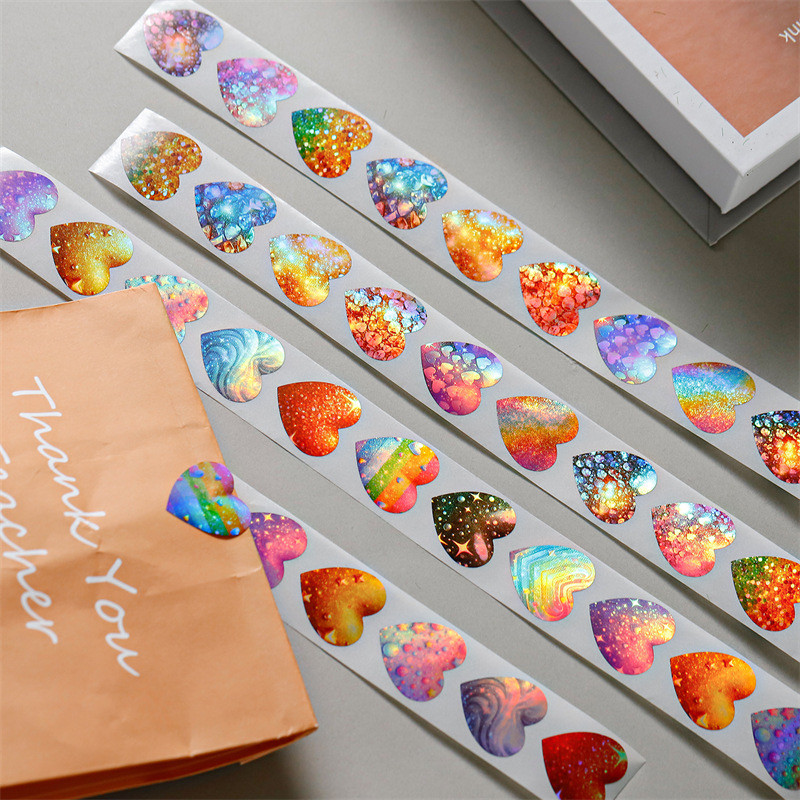 High-Quality Heart-Shaped Stickers, Laser Waterproof, Self-Adhesive, Colorful Heart-Shaped Valentine's Day Gift Box Decoration, Envelope Sealing Stickers