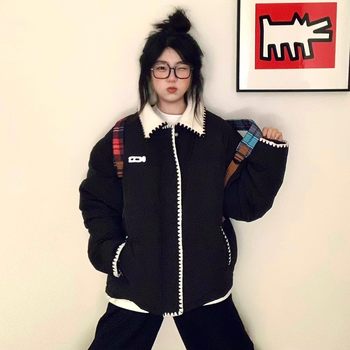 Lamb wool spliced short cotton coat for women 2025 autumn and winter Lamb wool spliced short cotton coat for women 2025 autumn and winter