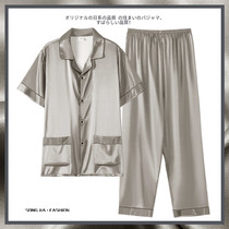Pajamas mens summer new ice silk short sleeves casual and comfortable thin mens solid color home wear two-piece suit
