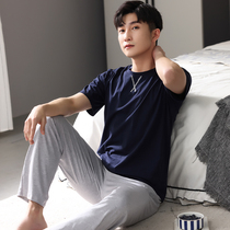 Modal pajamas mens summer cotton casual and comfortable short-sleeved trousers summer thin size home clothes can be worn outside