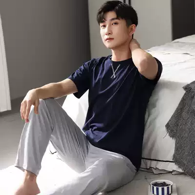 Modal pajamas men's summer cotton casual and comfortable short-sleeved trousers summer thin large size home clothes can be worn outside