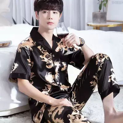 Men's pajamas summer new ice silk short sleeves refreshing and comfortable silk youth students spring and autumn large home clothes