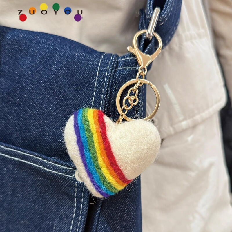Zuoyou Rainbow Heart Le Keychain Pendant Secret Code Wool Felt Hanging Ornament Handmade Gift Les Zuoyou Rainbow Heart Le Keychain Pendant Secret Code Wool Felt Hanging Ornament Handmade Gift Les