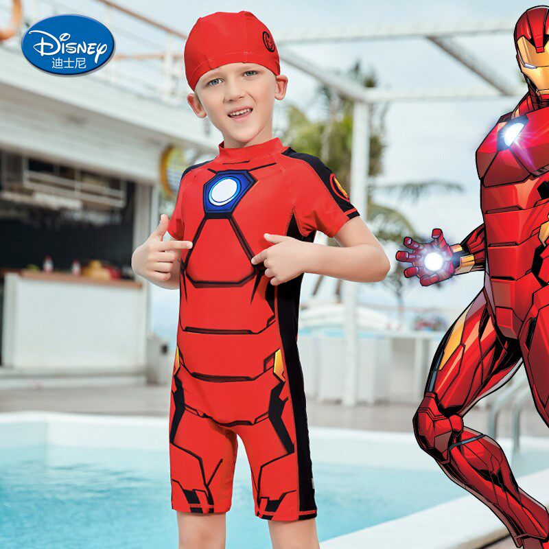 Disney children's swimsuit men's sunscreen conjoined baby baby swimsuit hot spring warm iron man diving suit
