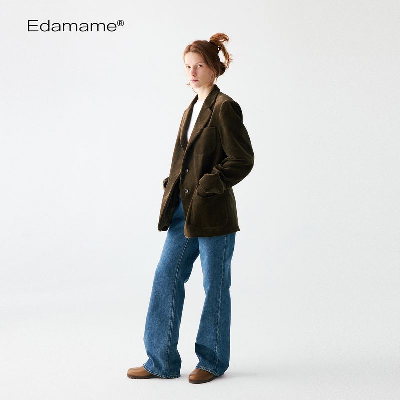 Emm Retro Slim-Fit Corduroy Suit Silhouette Jacket Uncle Coat