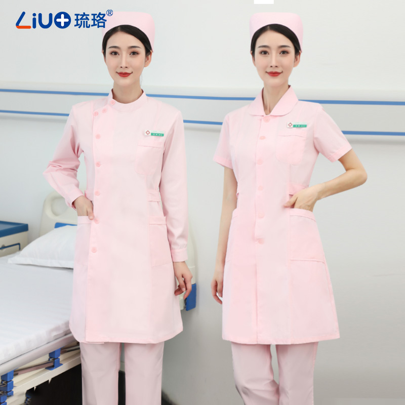 Nurse dress long sleeve short sleeve summer thin pink white coat doll round the large number of hospital pharmacy work clothes
