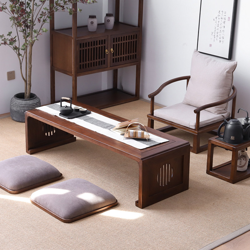 People's tatami table rice table small tea table day style balcony with tea table solid wood utility-fu tea table new Chinese table and chairs combination-Taobao