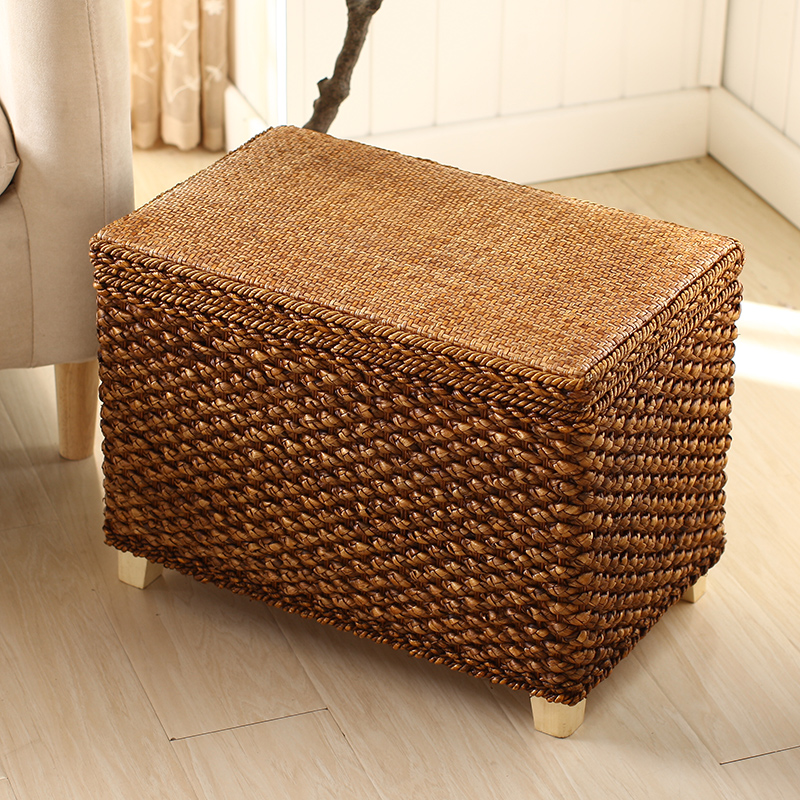 Simple storage box storage stool home door shoe change stool can sit people living room low stool sofa stool Japanese handmade