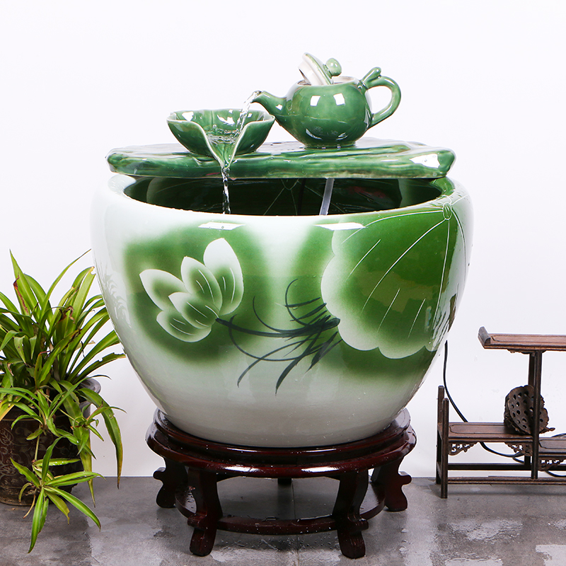 Jingdezhen ceramic fish tank running water home fountain extra large fish tank koi tank living room humidification landscaping ornaments
