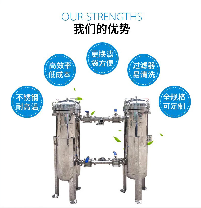 Оборудование для фильтрации 304不锈钢双联过滤器食品饮料牛奶固液分离过滤机并联袋式过滤器