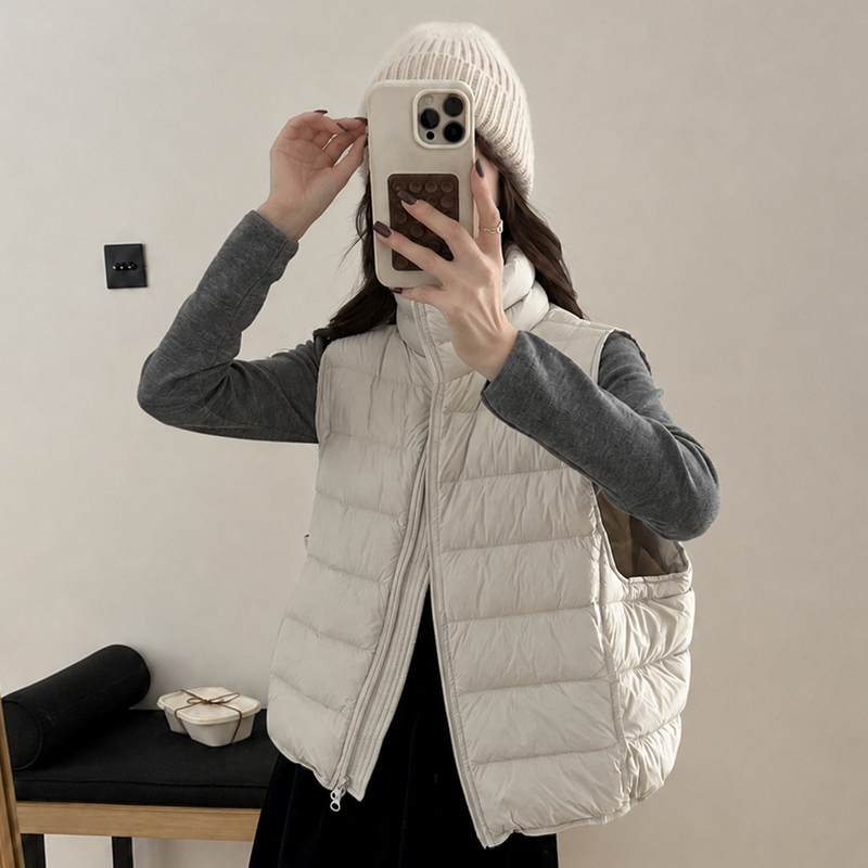 Deer White 90% White Duck down Ribbed down Vest for Women, Short Loose Vest, Lightweight 2026 Autumn/Winter Trendy Sleeveless Jacket