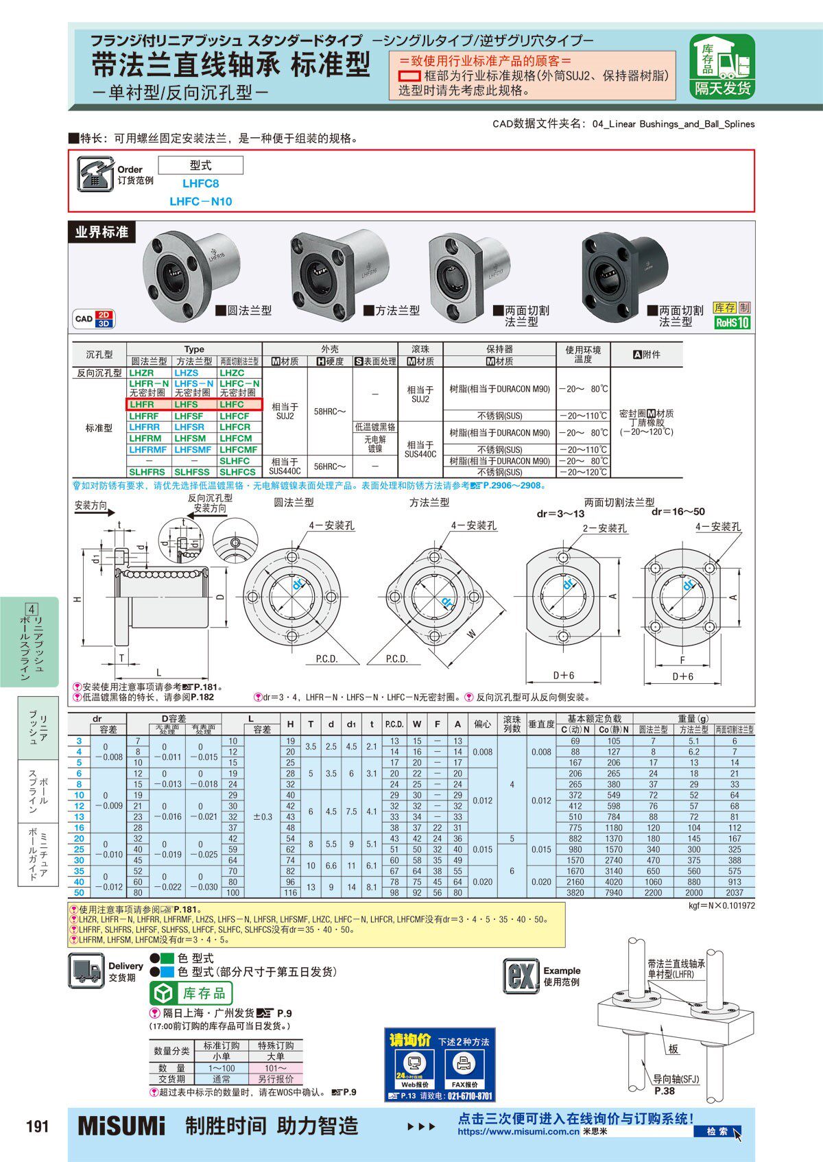 Mithrice with flange linear bearing single lining standard type LHFC LHFSM6 8 10 12 12 16 16 20