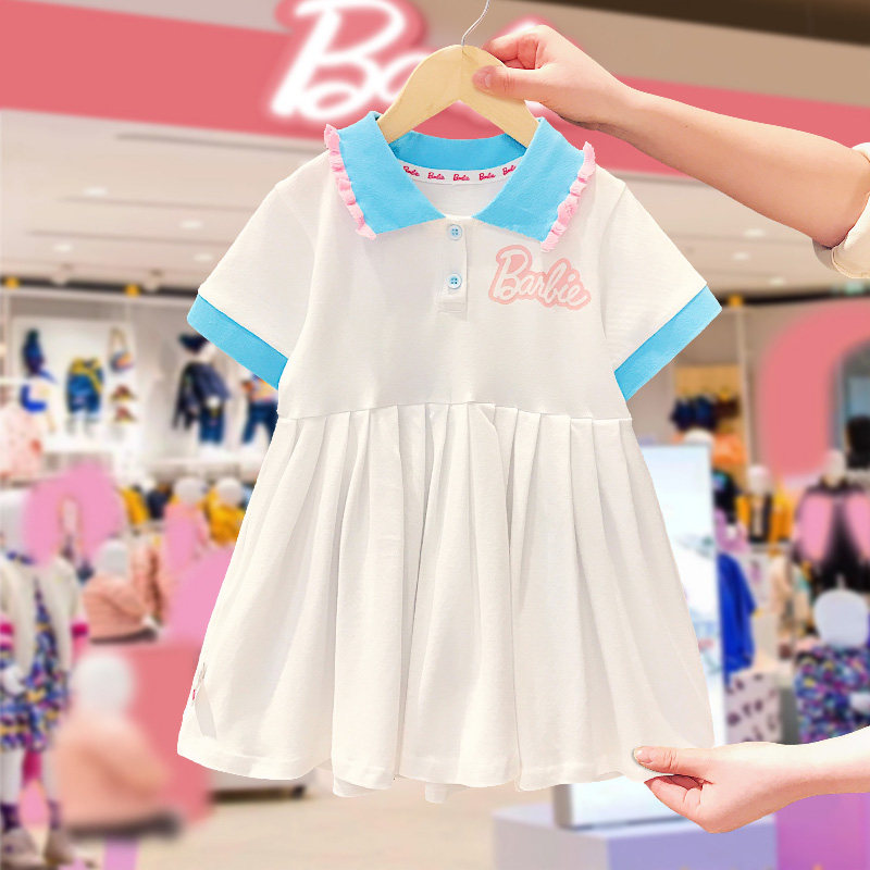 Barbie Barbie Children's Han - Sleeved Short Sleeve 2022 Summer New Girl Baby's Colored Shirt