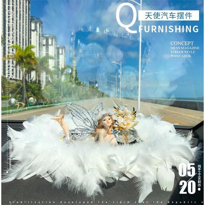 Auto parts 2022 new car network saffron fairy console decorates high - grade lady feather interior