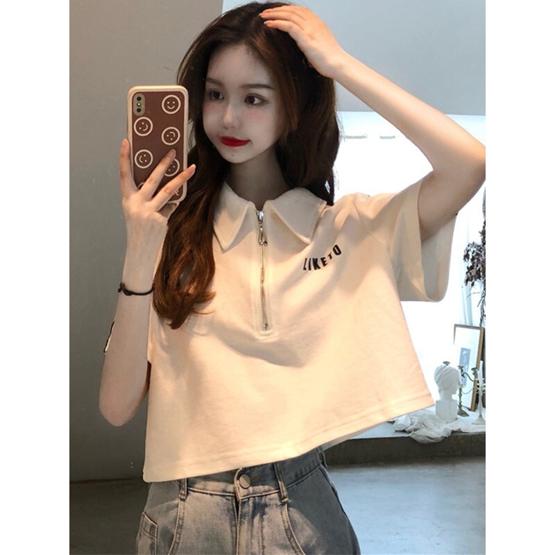 Pure Cotton Polo Collar T-Shirt for Women, Short-Sleeved, 2026 New Style, Regular Shoulder, Loose Fit, Short Top, Summer Design, Niche Style Pure Cotton Polo Collar T-Shirt for Women, Short-Sleeved, 2026 New Style, Regular Shoulder, Loose Fit, Short Top, Summer Design, Niche Style