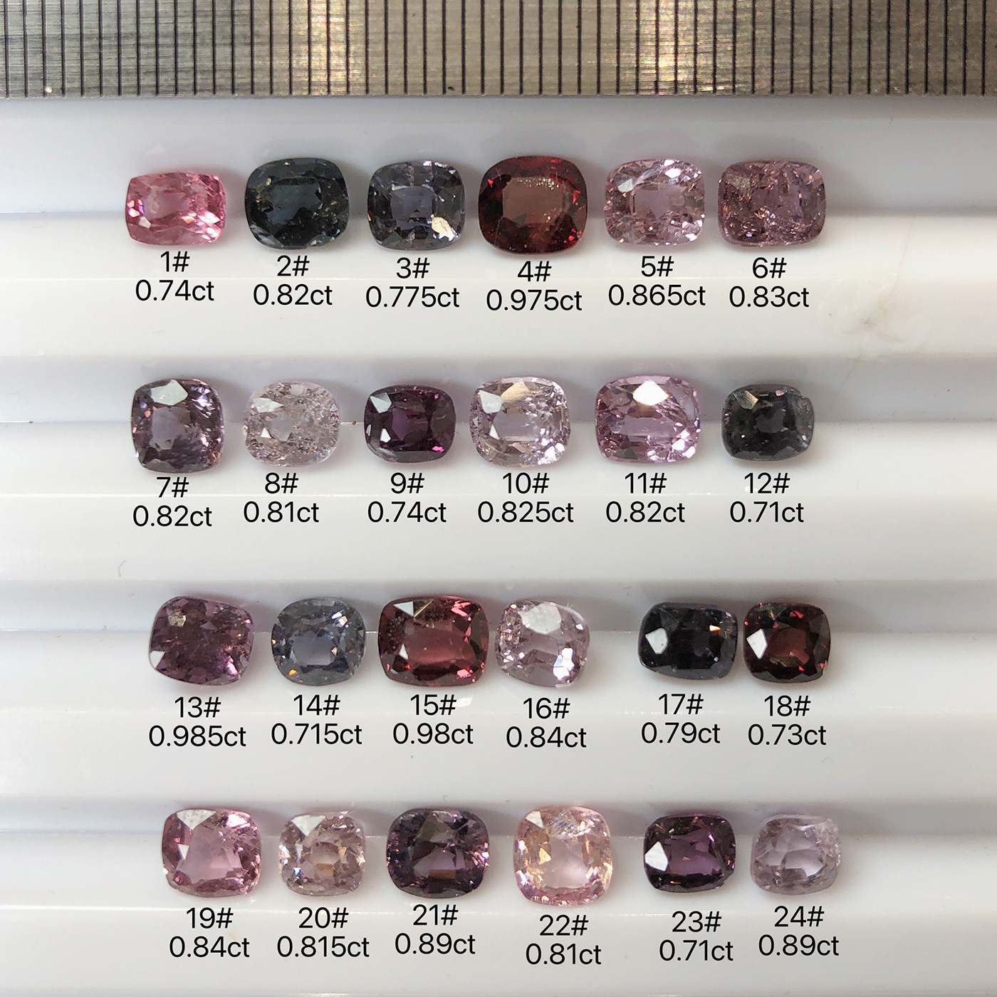 ビルマ産スピネルルースストーン、クッションカット｜スクエアカット、約0.7～1カラット、カラースピネルコレクション2