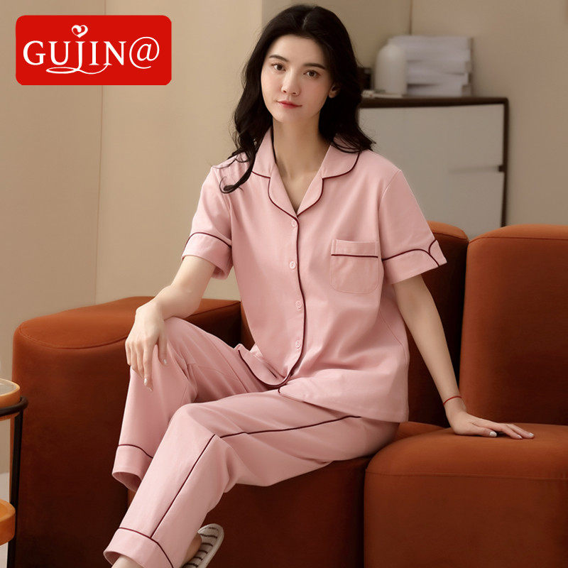 Ancient and present @ Pajamas girls 2022 new summer cotton short sleeve trousers thin all - cotton summer home suit suit