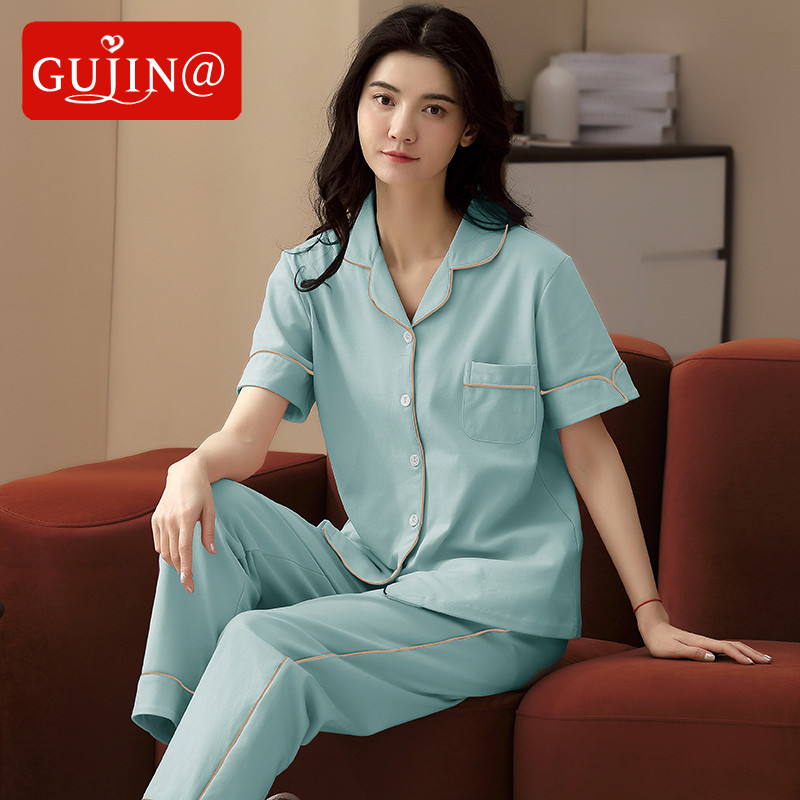Gujin@Pajamas 2022 new summer cotton short-sleeved trousers thin section home clothes girls can wear outside suits