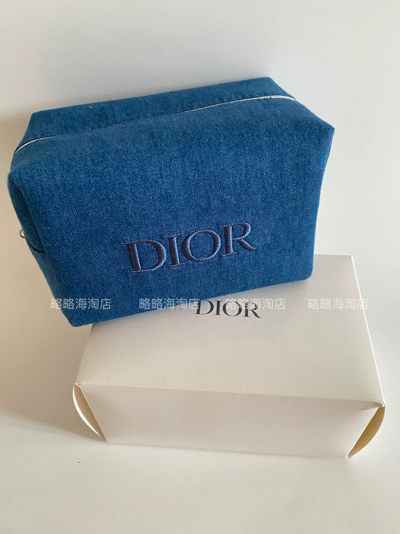 Dior, косметичка из денима, набор, помада, тушь, духи, средний пробник