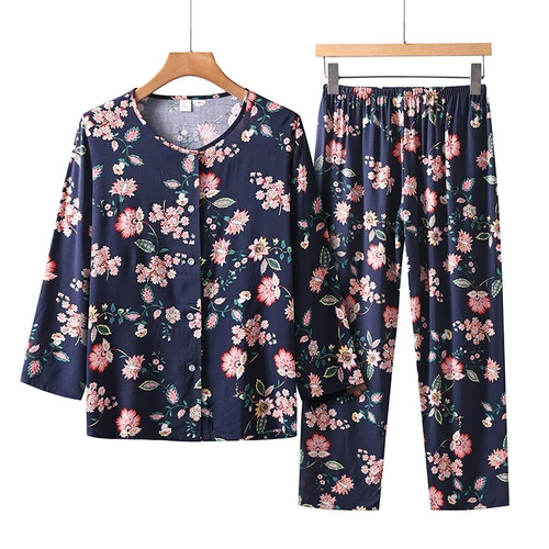 Пижама для пожилых людей для матери, летняя летняя одежда, комплект, лонгслив, домашняя одежда, для среднего возраста