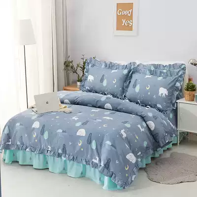 100%bed cotton pure cotton four-piece bed single plus bed skirt girl heart quilt cover ruffle princess style