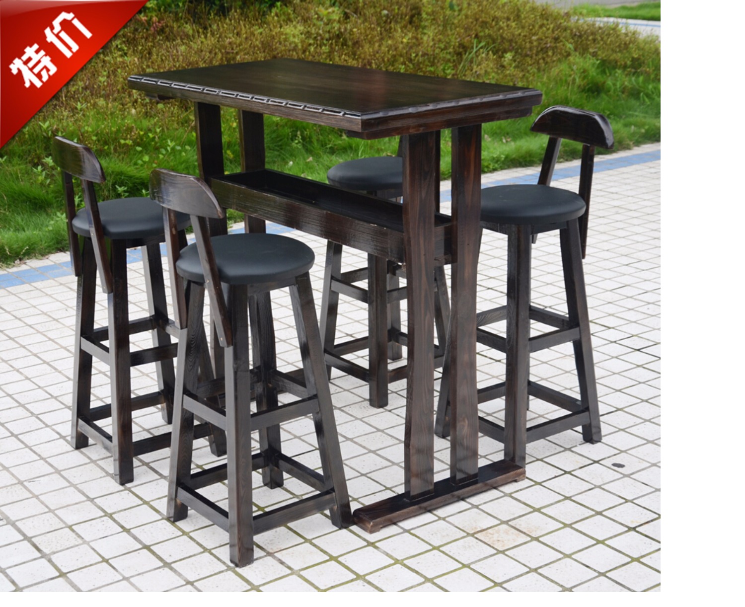 Manufacturers direct sales Solid wood bar table and chair Outdoor courtyard solid wood bar chair coffee high chair suite