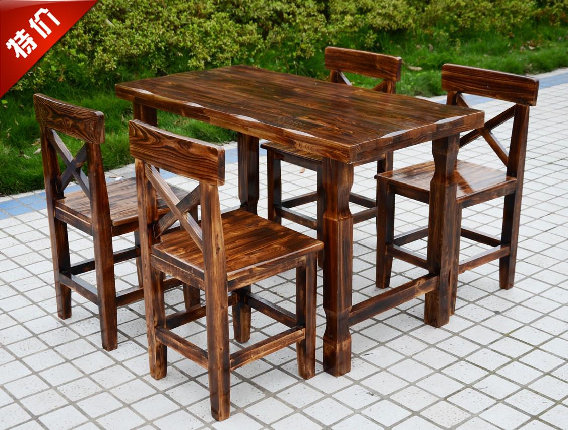 Solid Wood Carbonated Outdoor Bar Courtyard Hotel Coffee Table And Chairs Combination Kit Casual