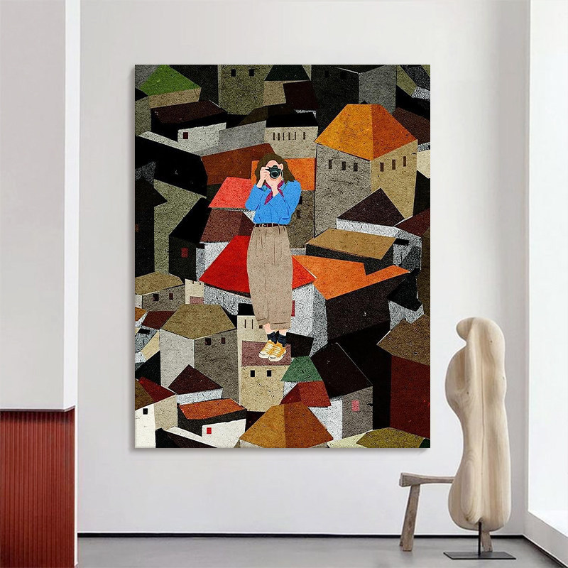 Niche Art Architecture Landscape Decorative Painting Cartoon Character Hand-Painted Oil Painting Living Room Entrance Abstract High-End Wall Art