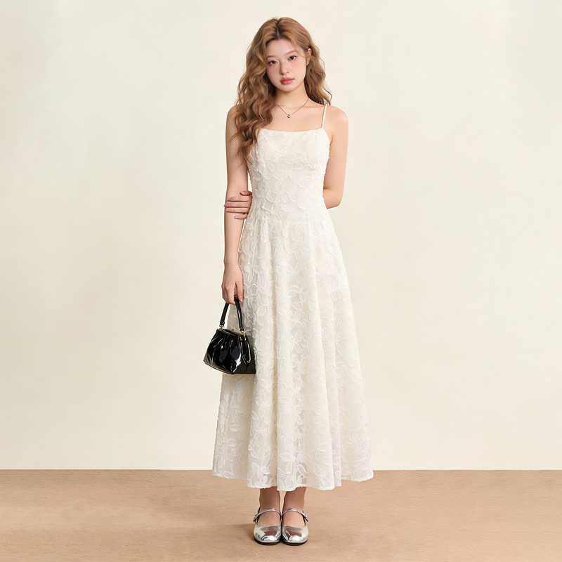 Plus Size Embroidered Long Slip Dress for Women, Summer Plus Size Women's Clothing, Long Dress, French Style Slip Dress
