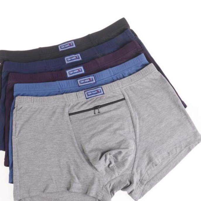 Underwear men's boxer large size middle-aged and elderly loose middle-waist four-corner new anti-theft zipper with pockets red shorts