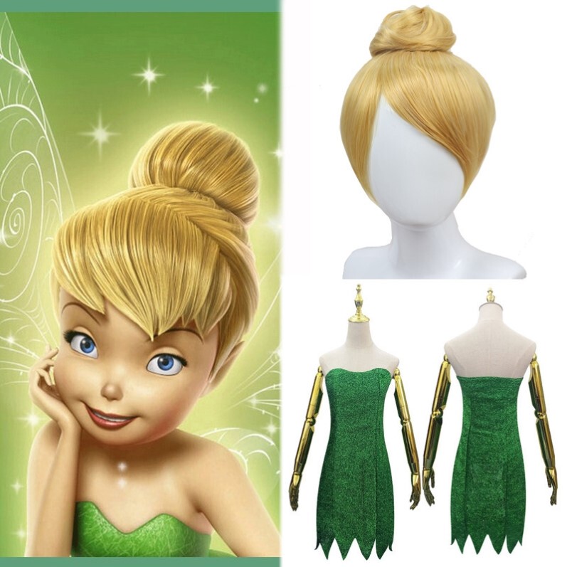 Halloween Cosplay Anime Fairy Tinkerbell Fairy Dress Role-Playing Costume Wig Full Set in Stock