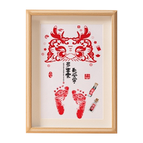 Baby dragon full moon hand and footprints umbilical cord fetal hair souvenir making ink pad hundred days newborn baby hand and footprints