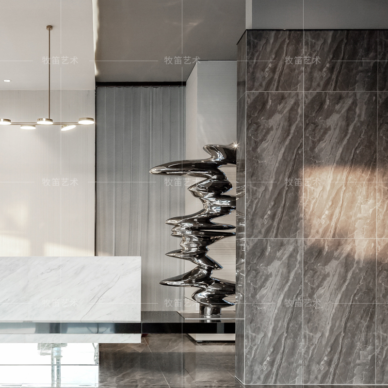 Sales department electroplating silver abstract sculpture decoration marketing center stairwell soft decoration designer artwork installation