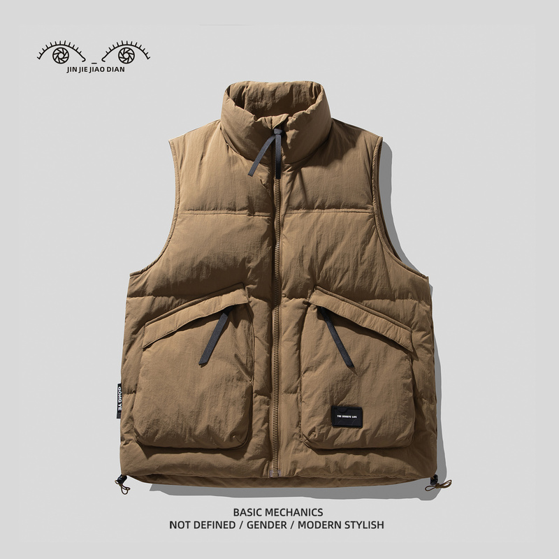 Mountain-Style Caramel Coffee Color High-Quality 90 Duck down Thickened down Vest Men's Winter Warm Workwear Vest Jacket
