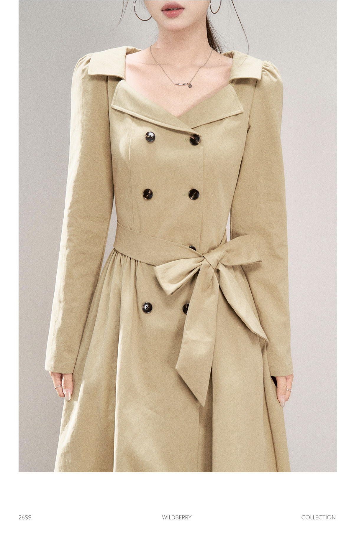 Wildberry Khaki Trench-Style Belted Midi Dress